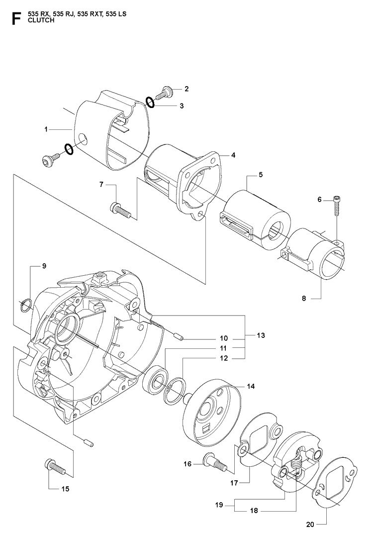 Clutch Diagram and Parts List for 535RX  Husqvarna Brush Cutter
