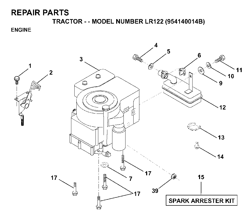 Engine Diagram and Parts List for LR122 (954140014B)(1999-03) Husqvarna Lawn Tractor