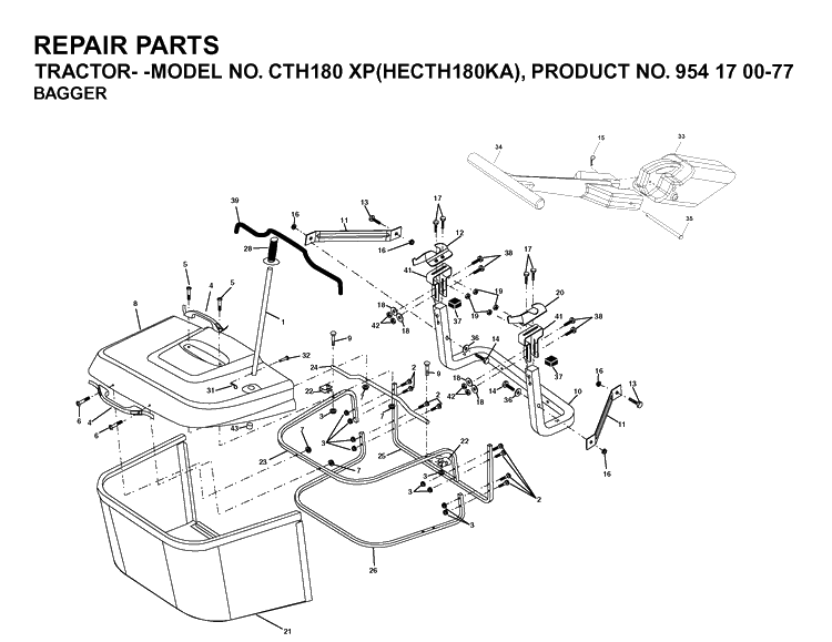 Bagger Diagram and Parts List for CTH180XP (HECTH180KA)(2003-01) Husqvarna Lawn Tractor