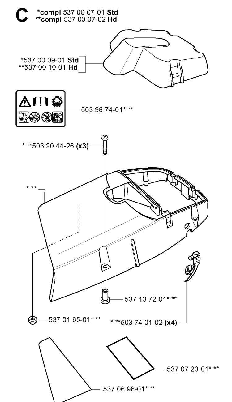 Cover Diagram and Parts List for 385XP 20011300001-20034000000 Husqvarna Chainsaw