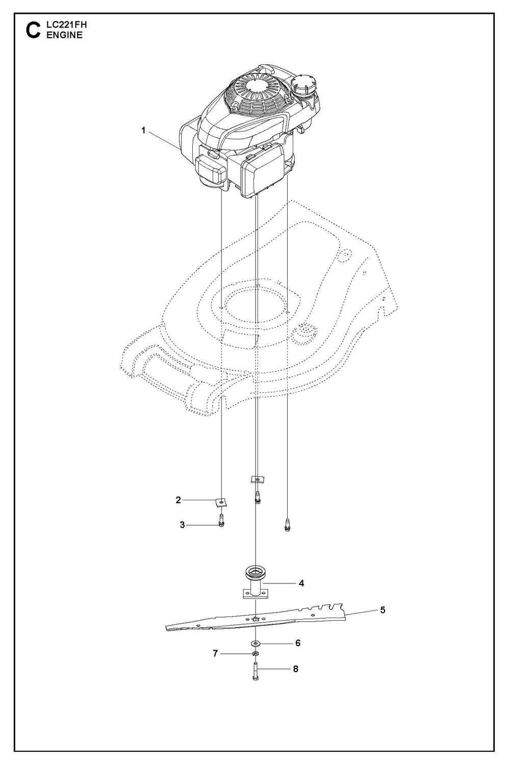 Engine Diagram and Parts List for L221FH  Husqvarna Lawn Mower