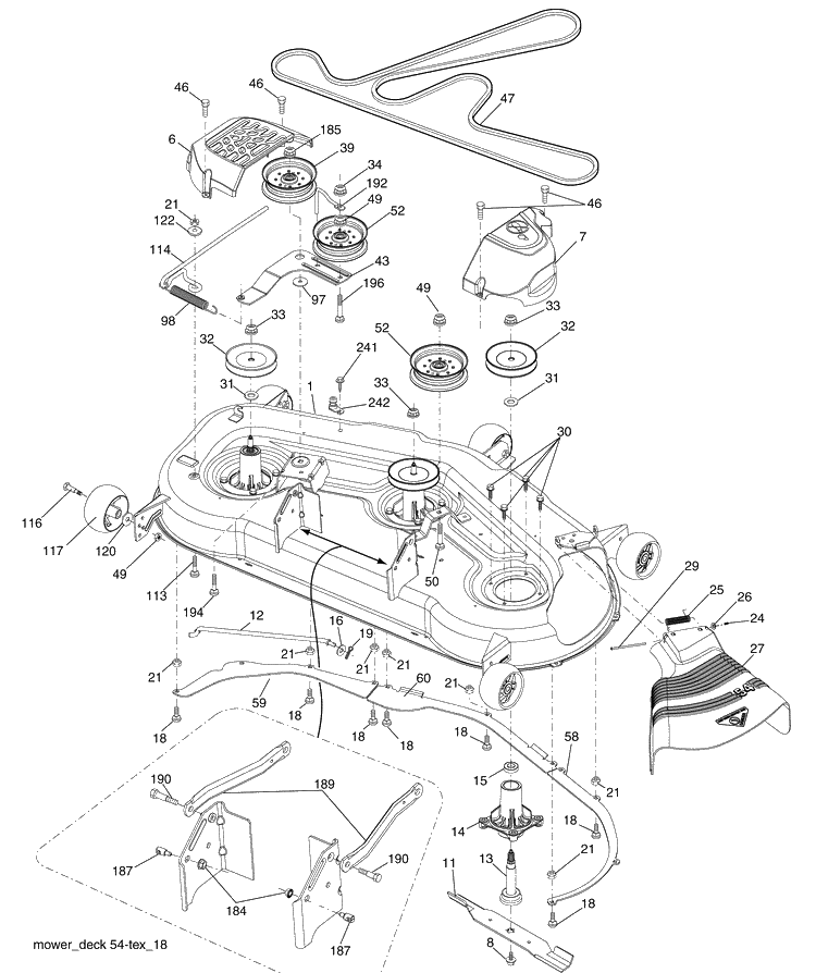 Mower Deck Diagram and Parts List for LGT2554 (96043007400)(2009-09) Husqvarna Lawn Mower