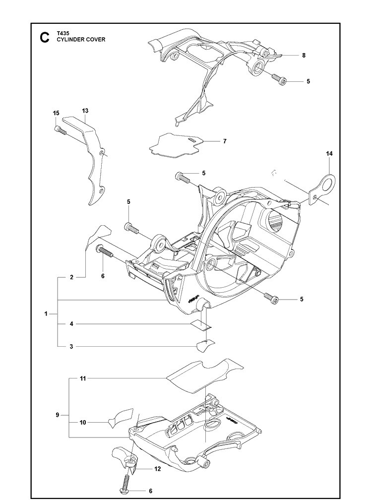 Cylinder Cover 2 Diagram and Parts List for T435  Husqvarna Chainsaw