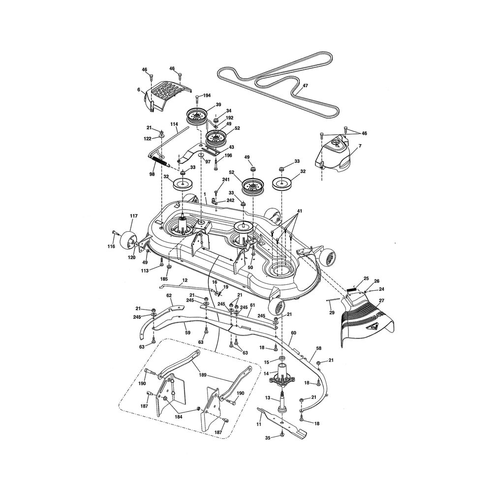 Mower Deck Diagram and Parts List for LGT2654-96045004700  Husqvarna Lawn Tractor