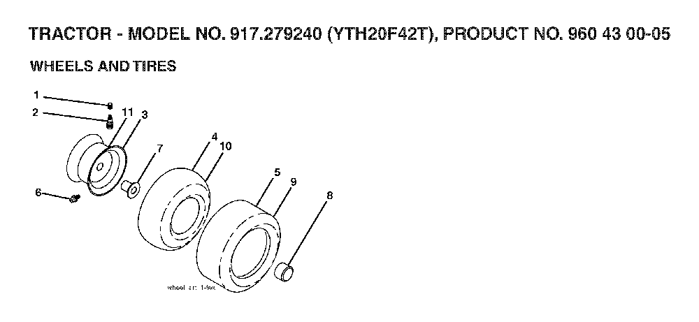 Wheels And Tires Diagram and Parts List for YTH20F42T (917279240, 960430005)(2006-02) Husqvarna Lawn Tractor