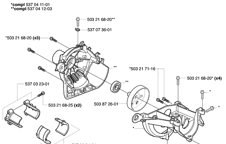 Crankcase Diagram and Parts List for 322L 2002-01 Husqvarna Trimmer