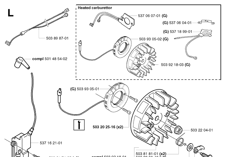 Ignition System Diagram and Parts List for 359 20031400001-20041800000 Husqvarna Chainsaw