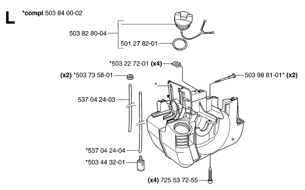 Housing Diagram and Parts List for 232R 20144900001 & Above Husqvarna Trimmer