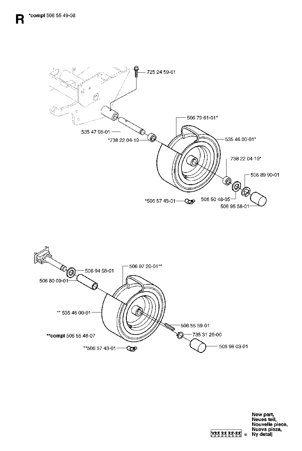 Wheels And Tires Diagram and Parts List for RIDERPRO15 (953535001)(2004-01) Husqvarna Lawn Tractor