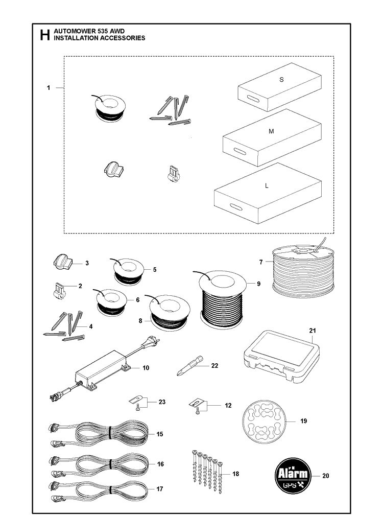 Installation Accessories Diagram and Parts List for 535AWD 2019 Husqvarna Lawn Mower