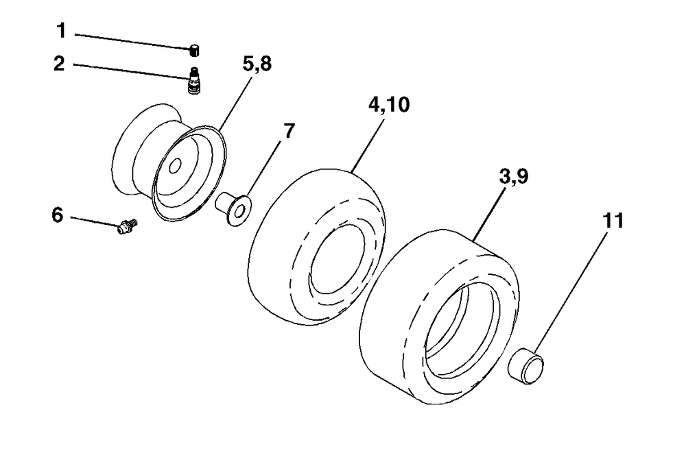Wheels And Tires Diagram and Parts List for YTH1848XP (954567260-D)(2001-12) Husqvarna Lawn Tractor