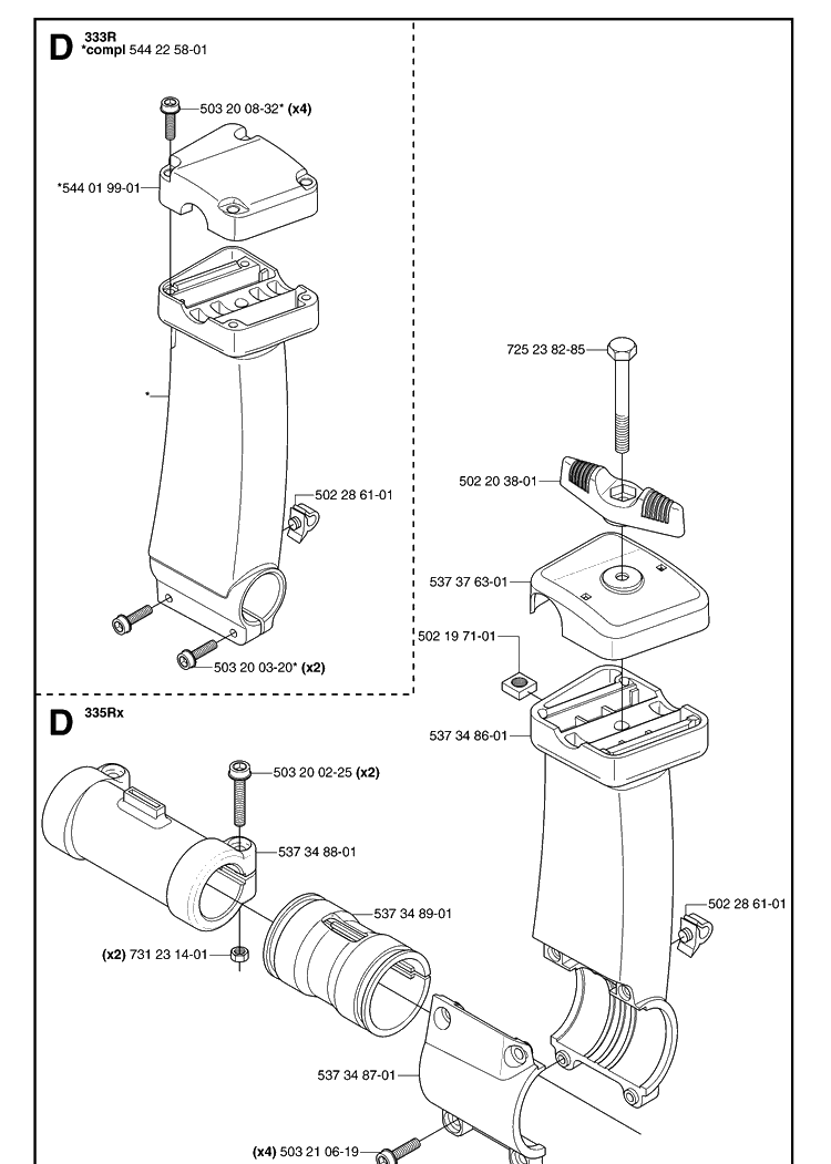 Tower Diagram and Parts List for 335LS 20070100001-Current Husqvarna Edger
