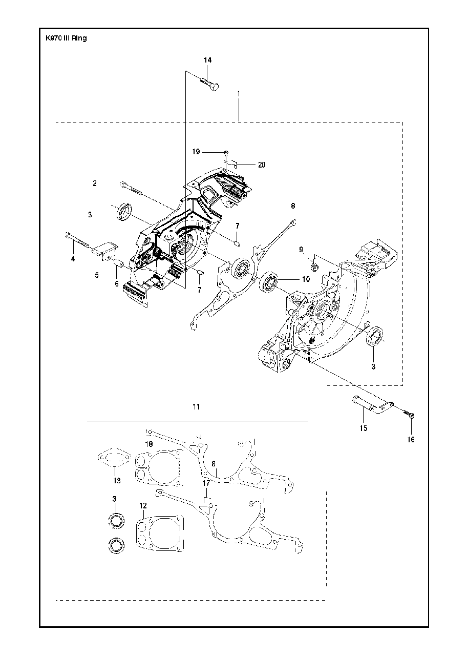 Crankcase Diagram and Parts List for K970IIIRING 2017-03 Husqvarna Circular Saw
