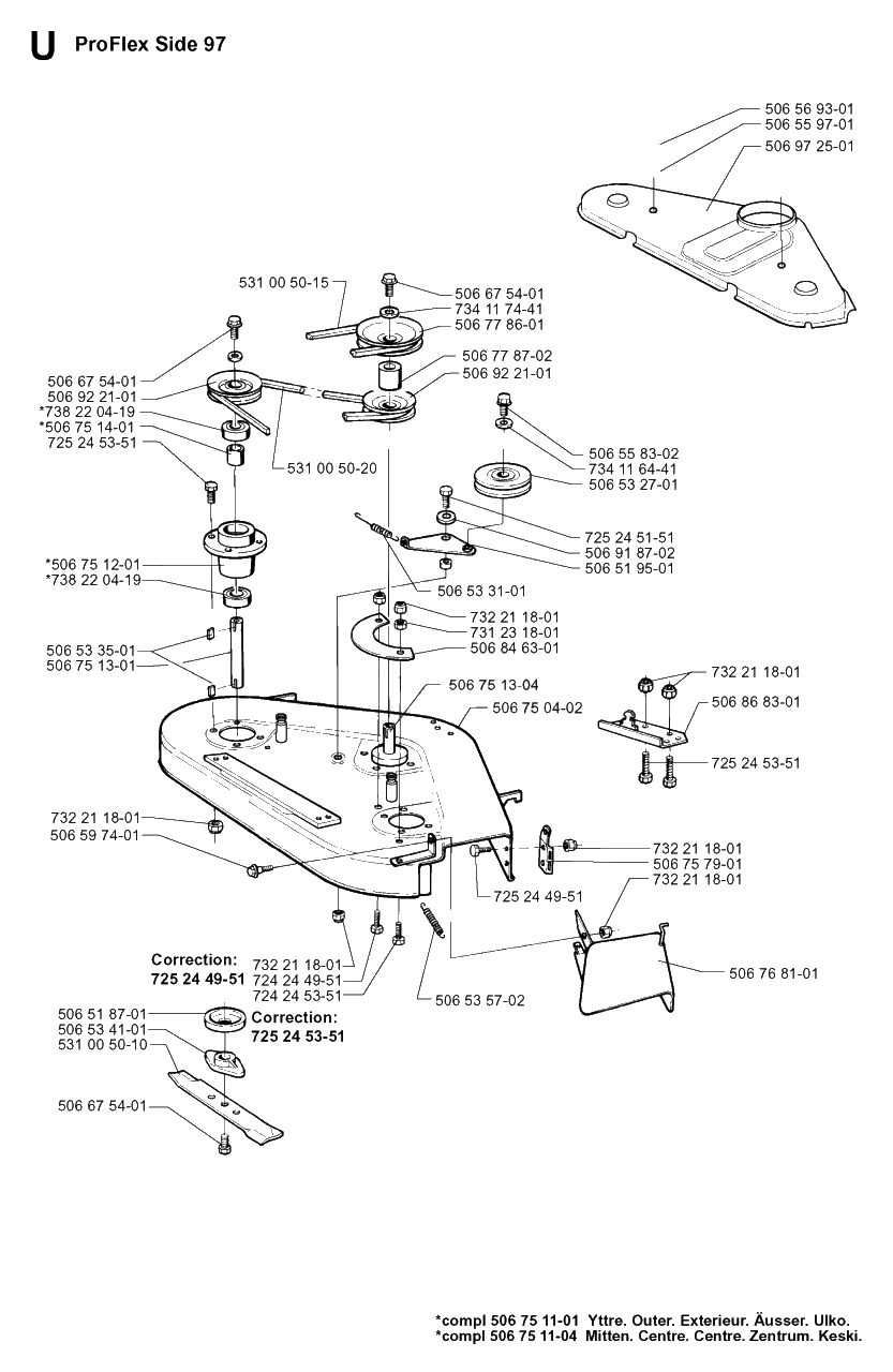 97cm Cutting Deck Diagram and Parts List for PF18 2000-03 Husqvarna Lawn Tractor