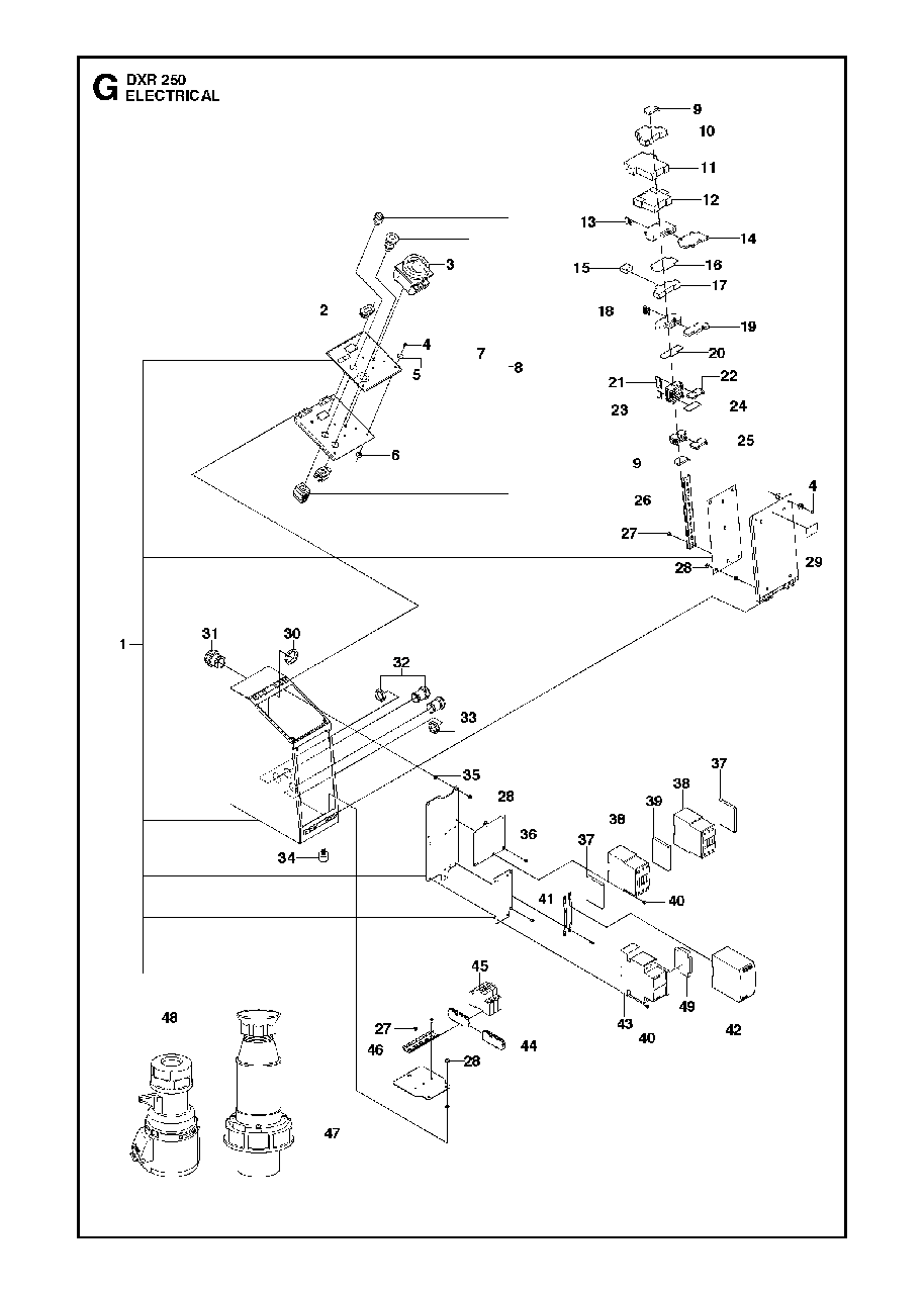 Electrical, Valid For Machine 12 - 32 Diagram and Parts List for DXR250 (12 & Above)(2013-08) Husqvarna Demolition Hammer