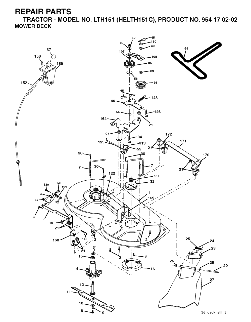 Mower Deck / Cutting Deck Diagram and Parts List for LTH151 (954170202-C)(2004-09) Husqvarna Lawn Tractor