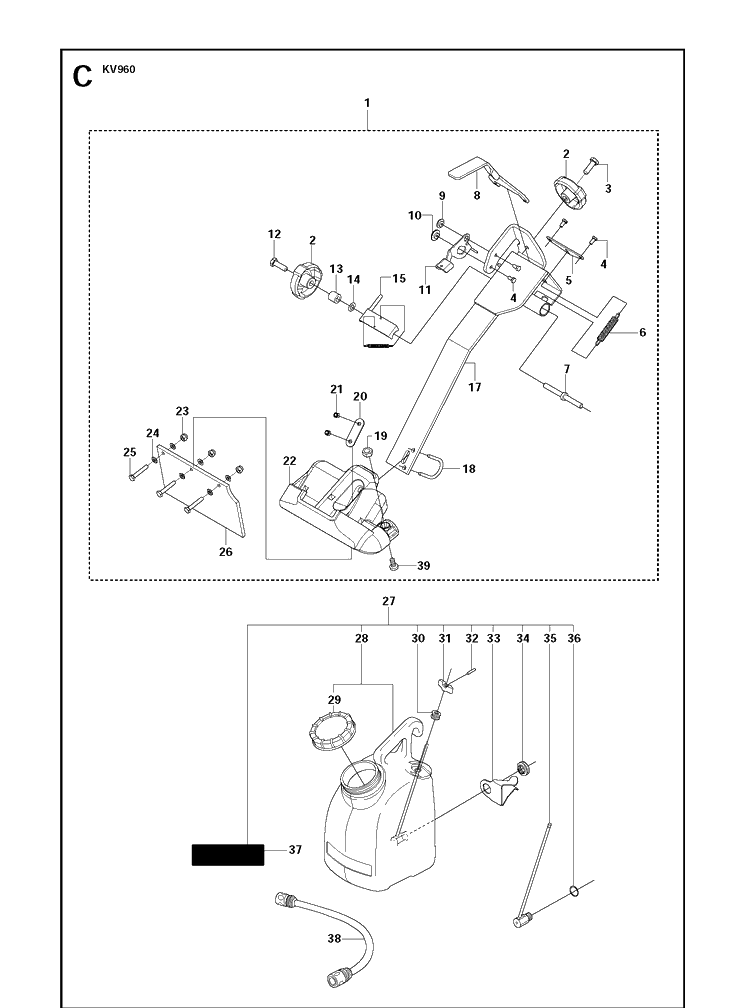 Water Tank Diagram and Parts List for KV960 2008-02 Husqvarna Lawn Tractor Accessories