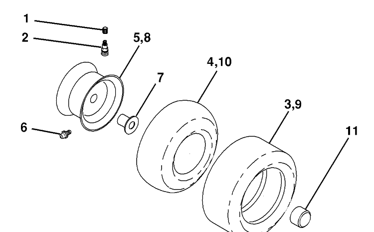 Wheels And Tires Diagram and Parts List for PB195H42LT (96042003601)(2007-05) Husqvarna Lawn Mower
