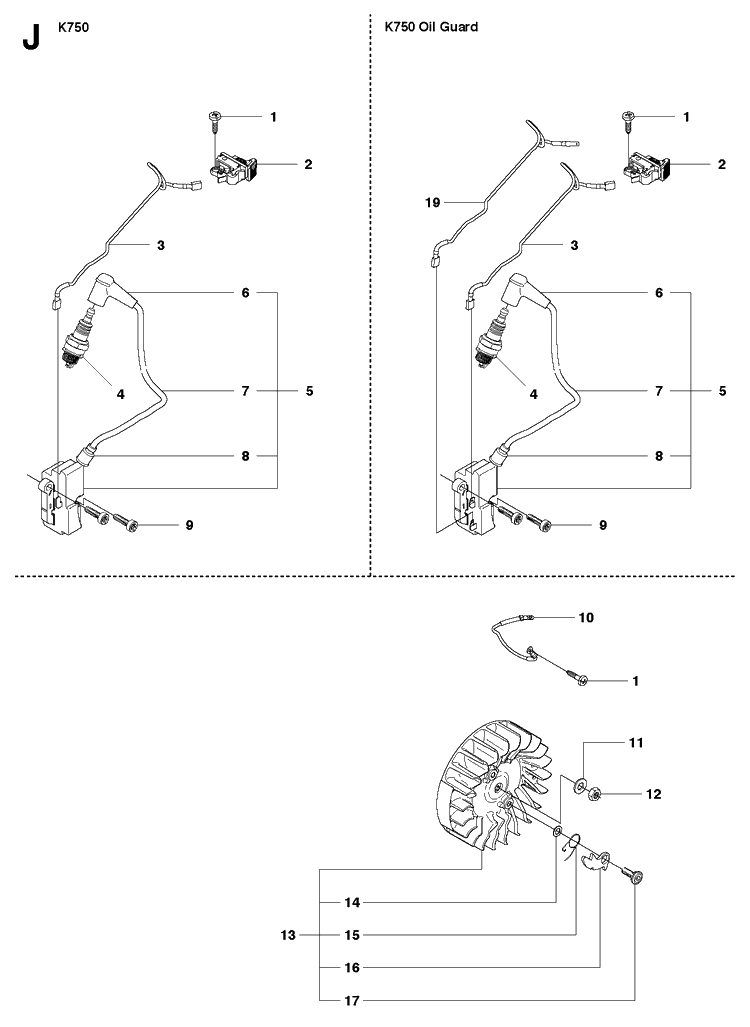 Ignition System Diagram and Parts List for K750 2009-07 Husqvarna Lawn Tractor Accessories