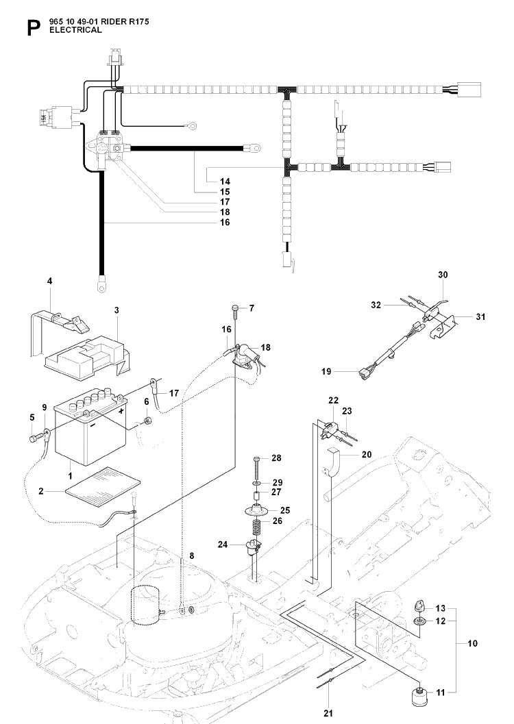 Electrical Diagram and Parts List for RIDER175 (965104901)(2007-01) Husqvarna Lawn Mower
