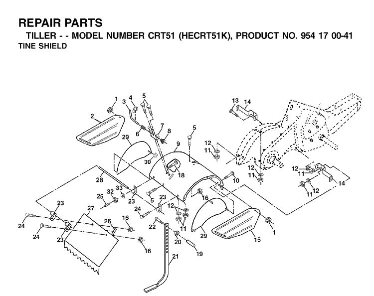 Tine Shield Diagram and Parts List for CRT51 (HECRT51K)(2002-03) Husqvarna Cultivator