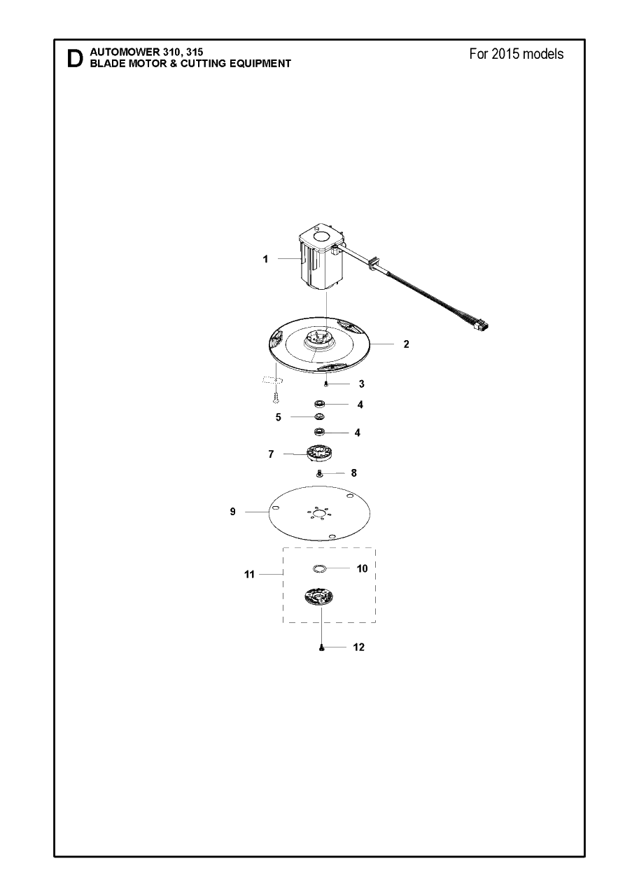 Blade Motor And Cutting Equipment Diagram and Parts List for 315 2015-03 Husqvarna Lawn Mower
