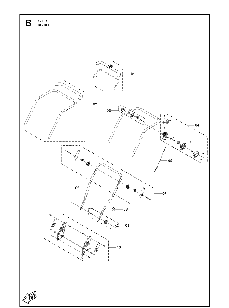 Handle Diagram and Parts List for LC137I (970500901)(970500904) Husqvarna Lawn Mower