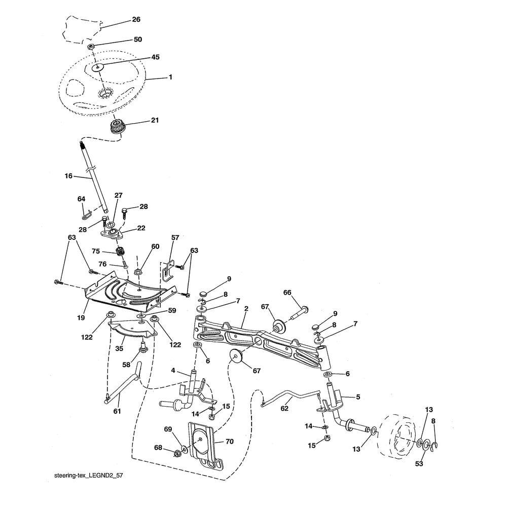 Steering Diagram and Parts List for 96043025900  Husqvarna Lawn Tractor
