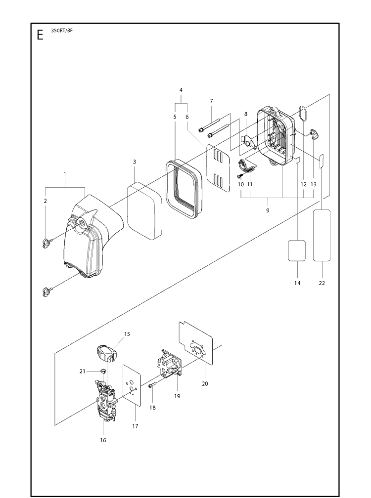 Carburetor And Air Filter Diagram and Parts List for 350BT  Husqvarna Leaf Blower / Vacuum