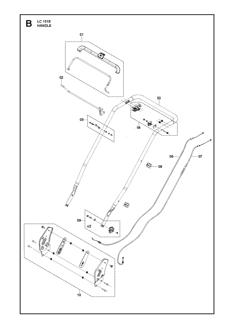 Handle Diagram and Parts List for LC151S 970488402 Husqvarna Lawn Mower