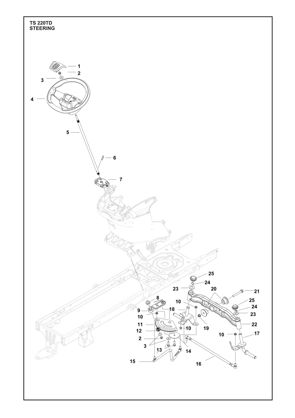 Steering Diagram and Parts List for TS220TD  Husqvarna Lawn Tractor