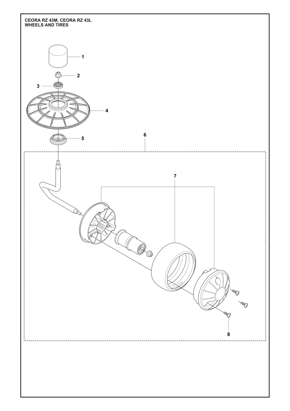 Wheels And Tires Diagram and Parts List for CEORARZ43M  Husqvarna Lawn Mower