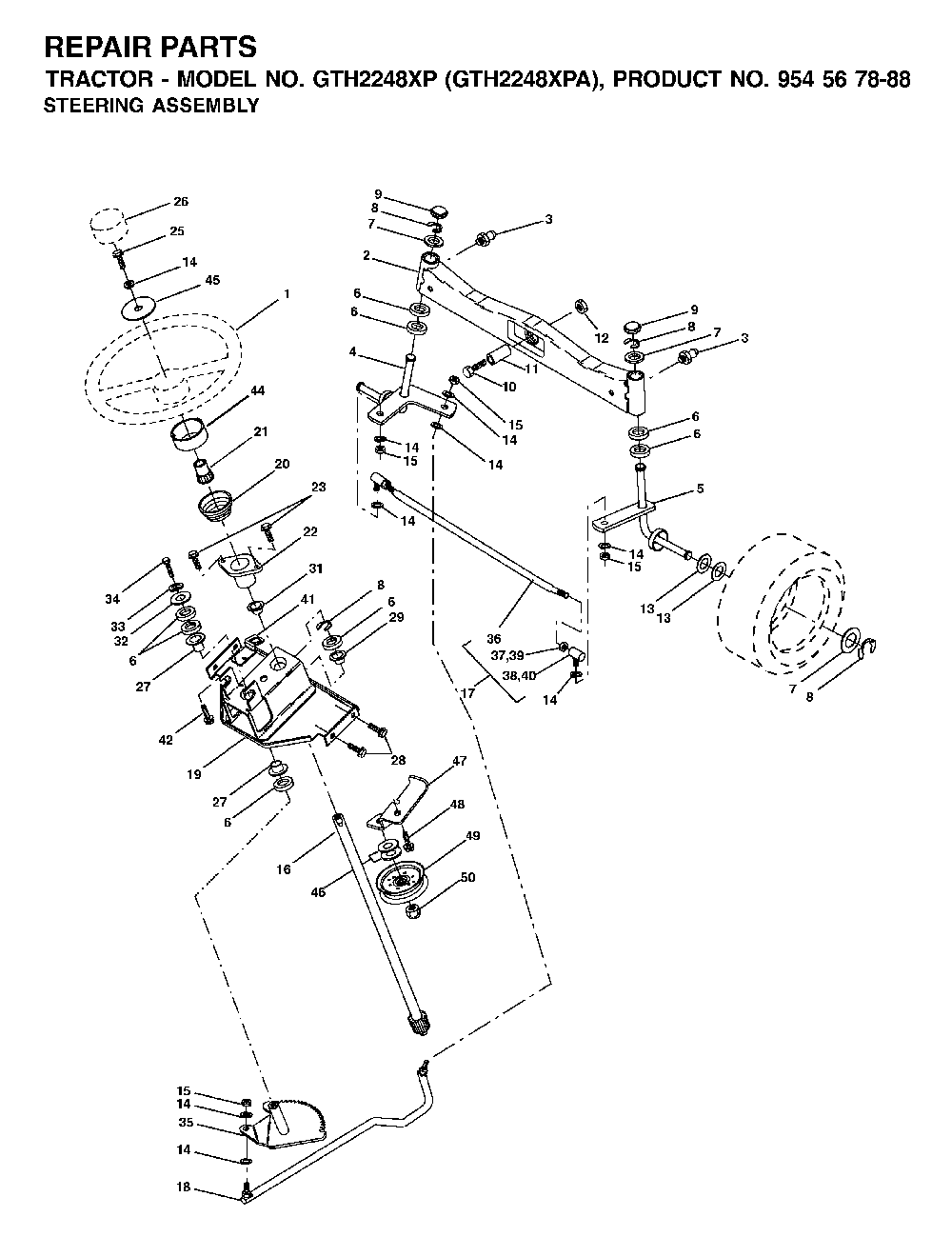 Steering Diagram and Parts List for GTH2248XP (GTH2248 XPA, 954567888)(2002-01) Husqvarna Lawn Tractor