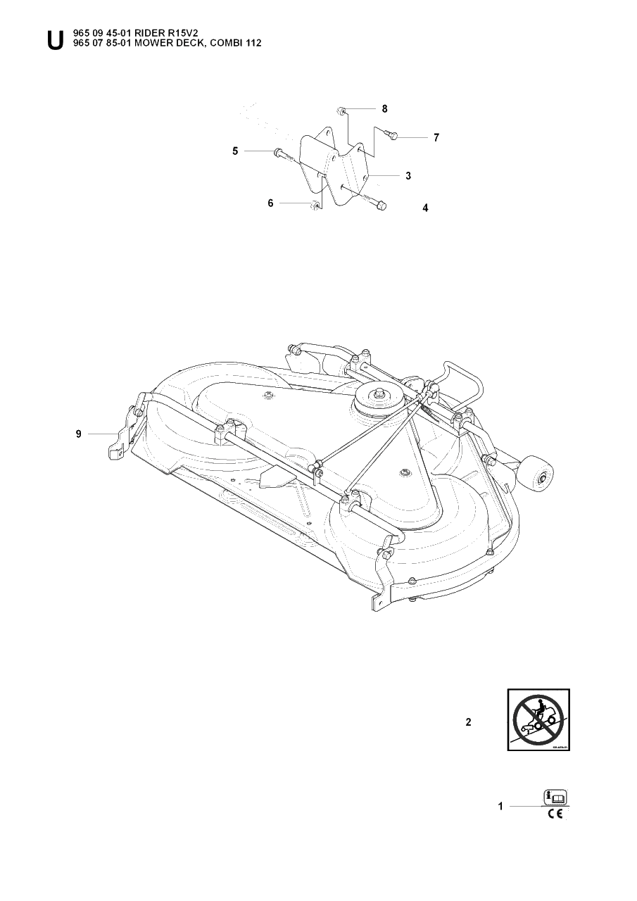 44-Inch/112cm Cutting Deck Diagram and Parts List for R15-V2 (965094501)(2007-01) Husqvarna Lawn Tractor