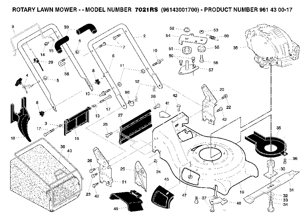 Repair Parts Diagram and Parts List for 7021RS (96143001700)(2006-01) Husqvarna Lawn Mower