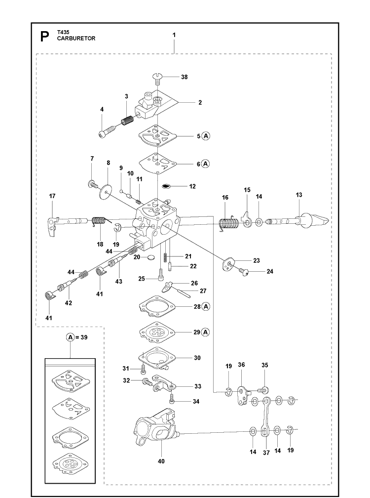 Carburetor Diagram and Parts List for T435  Husqvarna Chainsaw