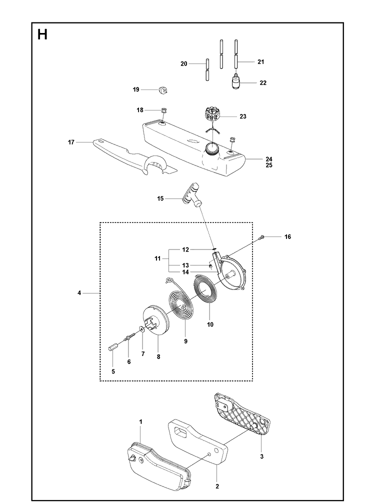 Fuel Tank, Starter And Air Filter Diagram and Parts List for 356BF  Husqvarna Leaf Blower / Vacuum