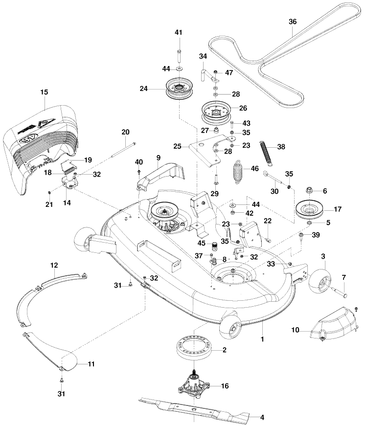 Mowing Deck/ Cutting Deck Diagram and Parts List for RZ4219 (96521501)(2010-01) Husqvarna Lawn Mower