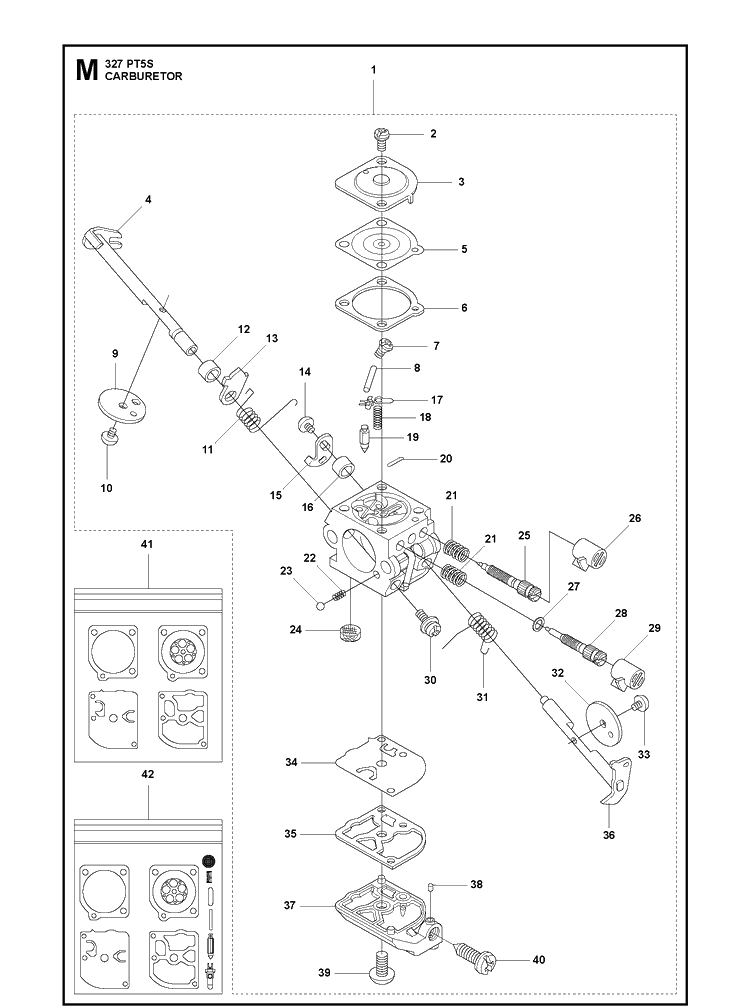 Carburetor Diagram and Parts List for 327PT5S 20120100001-Current Husqvarna Pole Saw
