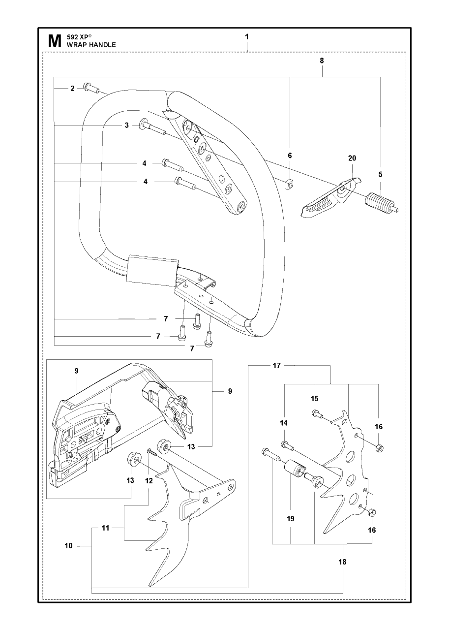 Wrap Handle Diagram and Parts List for 592XP-XPG  Husqvarna Chainsaw