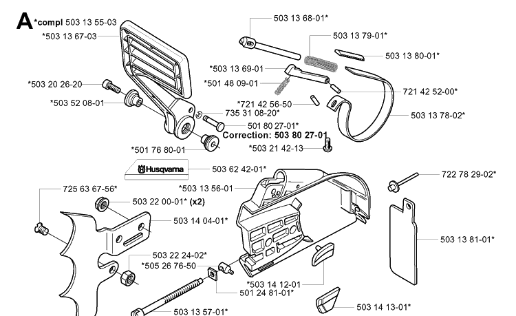 Chain Brake 2 Diagram and Parts List for 3120 20013500001-Current Husqvarna Chainsaw