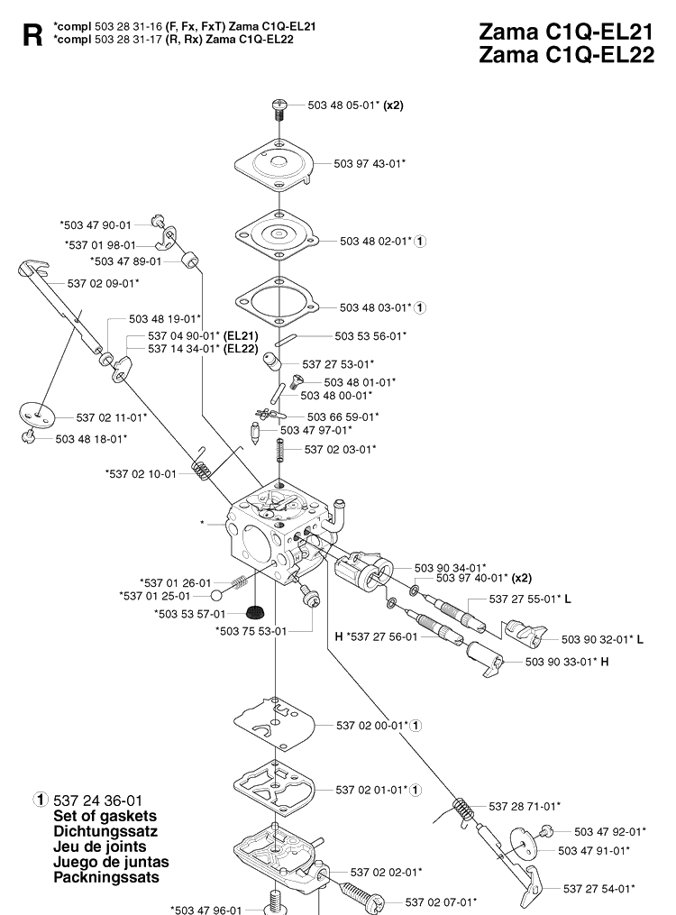 Carburetor Details Diagram and Parts List for 343R 20031800001-20043100000 Husqvarna Brush Cutter
