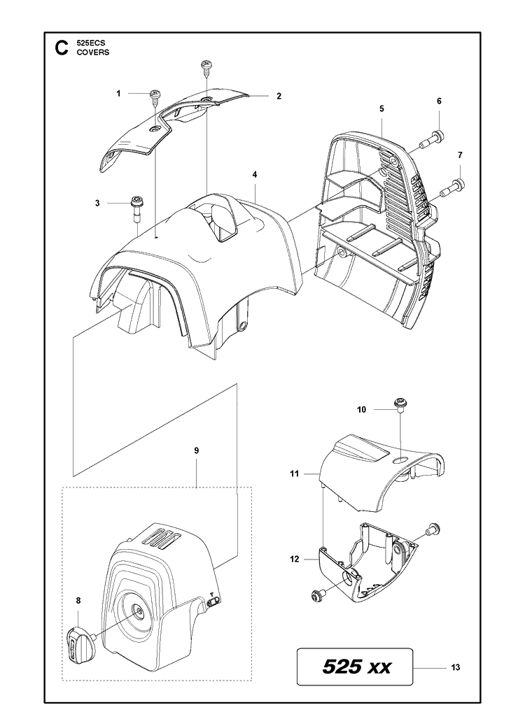 Cover Diagram and Parts List for 525ECS  Husqvarna Edger