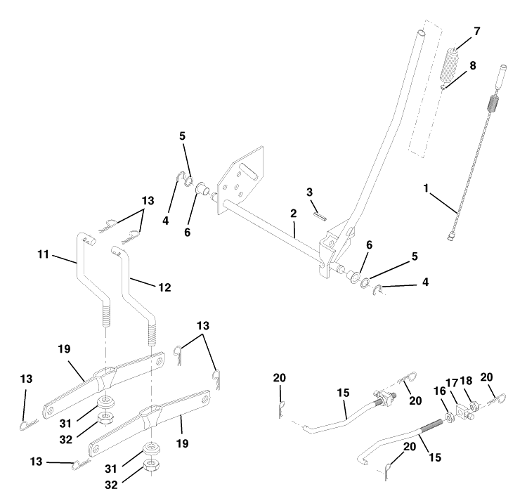 Mower Lift Diagram and Parts List for LTH130 (954140005B)(1997-12) Husqvarna Lawn Mower
