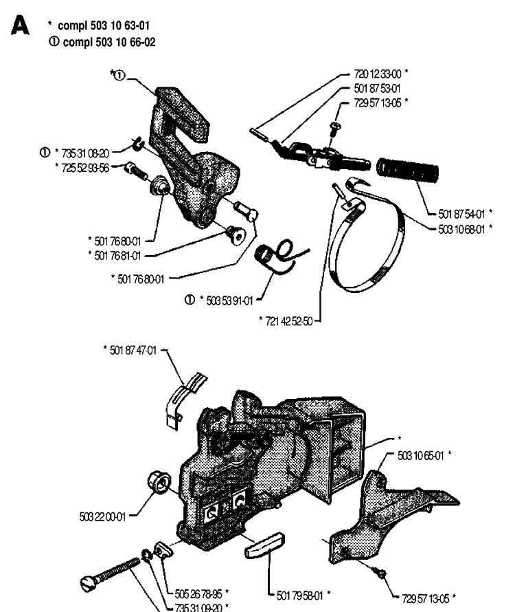 Chain Brake Diagram and Parts List for 40 19902200001-19912200000 Husqvarna Chainsaw