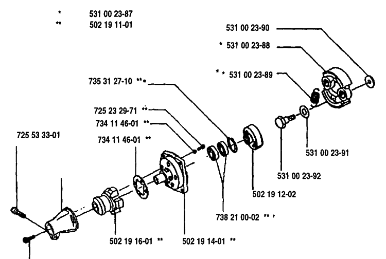 Oil Pump/Clutch Diagram and Parts List for 125L 1993-04 Husqvarna Trimmer