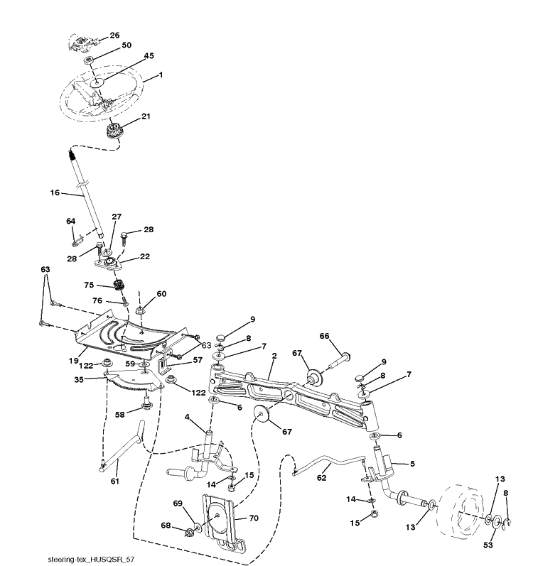 Steering Diagram and Parts List for YTH24K48D (96043029700)(2018-08) Husqvarna Lawn Tractor