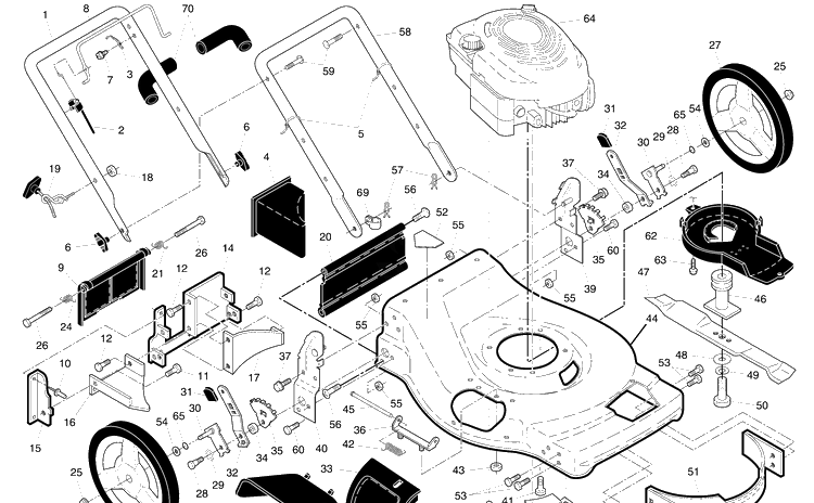 Handle And Deck Assembly Diagram and Parts List for 62522SH (96143000906)(2007-05) Husqvarna Lawn Mower