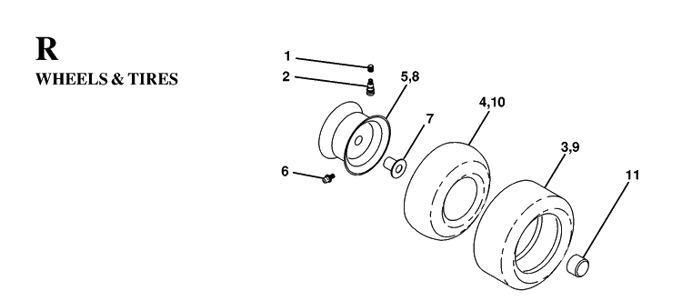 Wheels And Tires Diagram and Parts List for YTH160 (HEYTH160C)(1997-02) Husqvarna Lawn Tractor