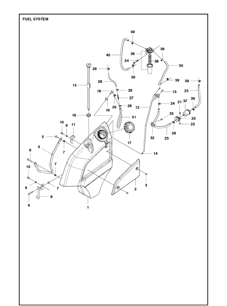 Fuel System Diagram and Parts List for P520D (967848801)(2018) Husqvarna Lawn Mower